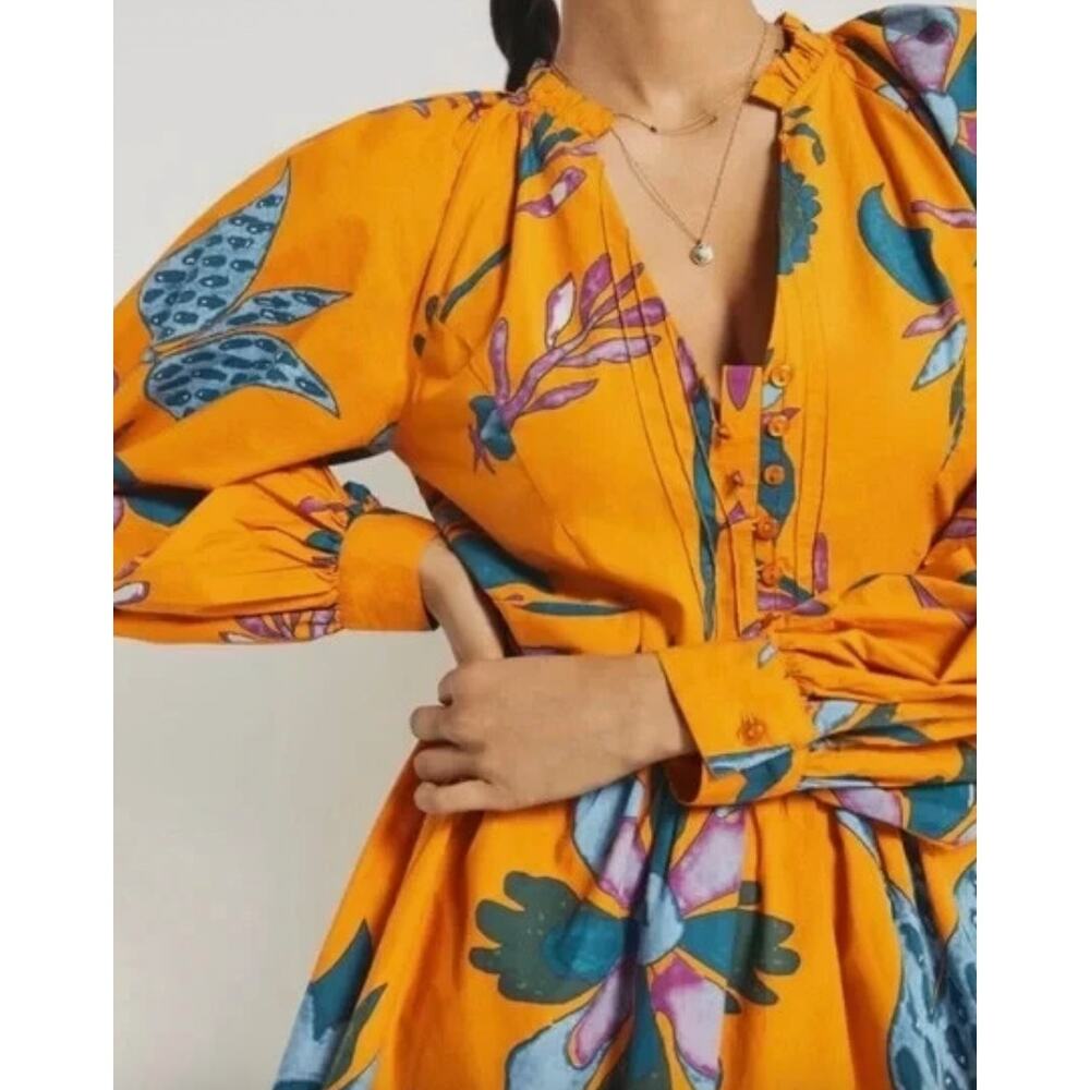 New Anthropologie Let Me Be Orange Yellow Floral Dress Large - Picture 3 of 4